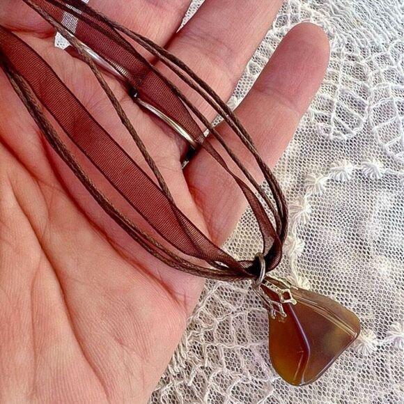 Vintage Amber Agate Stone Necklace - Picture 7 of 11